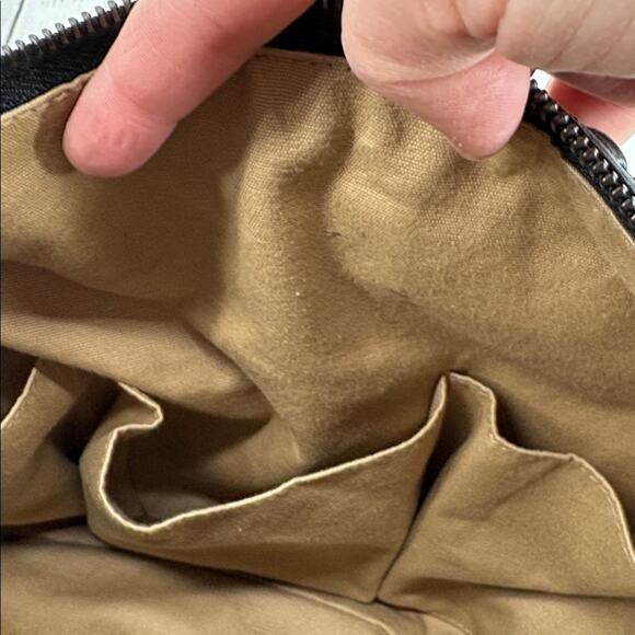 Vintage Isabella Fiore Women’s Black and Tan Leather Fabric Lattice Shoulder Bag - Picture 11 of 14